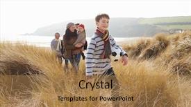  Presentation with beach ball sand dunes - Colorful presentation enhanced with sand dunes on winter beach backdrop and a coral colored foreground