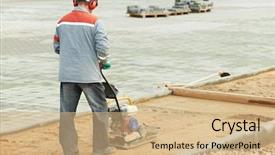  Presentation with compaction - PPT theme consisting of sand ground compaction with vibration background and a coral colored foreground