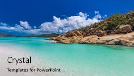 Presentation with beach rocks - Amazing slide set having sand in the whitsunday island backdrop and a mint green colored foreground