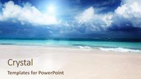  Presentation with footprints and sand beach - Amazing PPT layouts having sand of beach caribbean sea backdrop and a  colored foreground