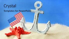  Presentation with usa flag - PPT layouts featuring anchor starfish and usa flag background and a light blue colored foreground