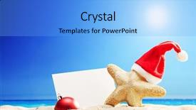  Presentation with starfish - PPT theme with sand ornament - starfish with santa hat background and a light blue colored foreground