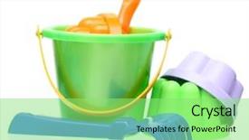  Presentation with sand play - Theme enhanced with sand play - kids beach toys isolated background and a  colored foreground