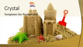  Presentation with sand play - Audience pleasing PPT theme consisting of sand play - sandcastle at the beach backdrop and a blonde colored foreground