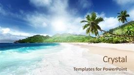  Presentation with island - Slide deck having sand water - beach at mahe island seychelles background and a lemonade colored foreground