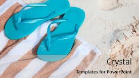  Presentation with hat and flip flop - PPT theme with sand towel - blue flip flops at tropical background and a  colored foreground