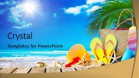  Presentation with tropical holiday - Cool new presentation theme with sand towel - tropical beach with sunbathing accessories backdrop and a teal colored foreground