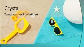  Presentation with beach volleyball - Audience pleasing PPT layouts consisting of volleyball on beach towel backdrop and a lemonade colored foreground