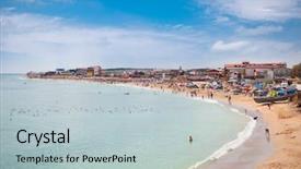  Presentation with beach wedding heart on sand - Slide deck enhanced with now leaving saco road sign with blue sky background and a seafoam green colored foreground