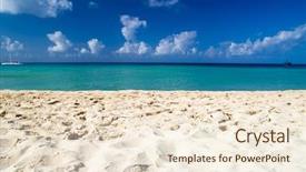  Presentation with sky blue - Slide deck with sand water - tropical sea under the blue background and a lemonade colored foreground