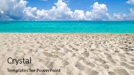  Presentation with sea water - Beautiful presentation theme featuring sand water - tropical sea backdrop and a soft green colored foreground