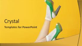  Presentation with green color - Beautiful PPT layouts featuring sandals - female legs in green high backdrop and a yellow colored foreground