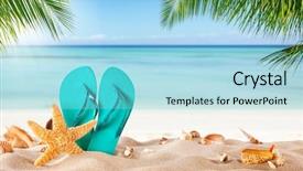  Presentation with blur beam column slab - Audience pleasing presentation design consisting of sandals - summer flipflop on sandy beach backdrop and a light blue colored foreground