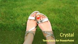  Presentation with green and purple mardi gras - Beautiful PPT theme featuring sandals - woman legs on green grass backdrop and a  colored foreground