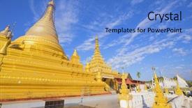  Presentation with fujiyoshida japan at chureito pagoda - Beautiful slide deck featuring sandamuni-paya-pagoda-in-mandalay backdrop and a teal colored foreground