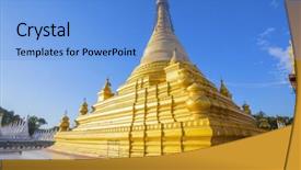  Presentation with fujiyoshida japan at chureito pagoda - PPT layouts consisting of sandamuni-paya-pagoda-in-mandalay background and a light blue colored foreground