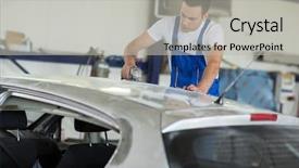  Presentation with car - PPT theme having sandblasting - car painter fixing damage background and a light gray colored foreground