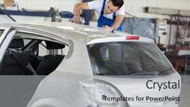  Presentation with car service - Slide set with sandblasting - car painter polishes scratches background and a  colored foreground