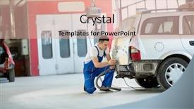  Presentation with car body repairer holding - Cool new PPT layouts with sandblasting - car painter prepare body part backdrop and a lemonade colored foreground