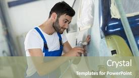  Presentation with painting walls paint roller - Slide deck having sandblasting - worker prepare body part background and a  colored foreground