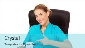  Presentation with small tooth - Theme having sandblasting - young female dentist holding tooth background and a  colored foreground
