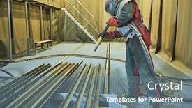  Presentation with sand - Presentation enhanced with sandblasting in chamber worker makes sand blast cleaning of metal detail background and a ocean colored foreground