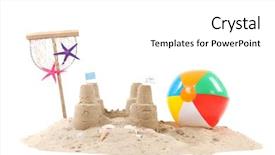  Presentation with fishing net - Colorful slide set enhanced with sandcastle - beach with sand fishing net backdrop and a white colored foreground