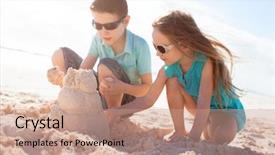  Presentation with beach wedding heart on sand - Colorful presentation theme enhanced with sandcastle - brother and sister building sand backdrop and a coral colored foreground