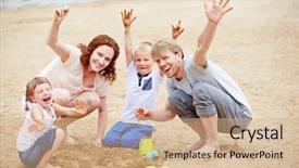  Presentation with family children - Amazing slides having sandcastle - family with two children cheering backdrop and a coral colored foreground