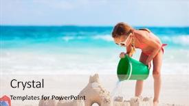  Presentation with beach toys on sand - Amazing slide deck having sandcastle - little girl at tropical beach backdrop and a lemonade colored foreground