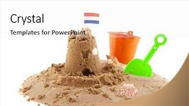  Presentation with white sand - Cool new slides with sandcastle - sand castle at the beach backdrop and a white colored foreground