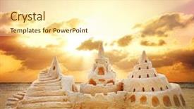  Presentation with castle - Audience pleasing presentation theme consisting of sandcastle - sand castle on the beach backdrop and a cream colored foreground