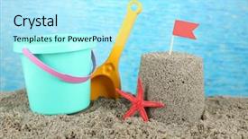  Presentation with plastic - Colorful slides enhanced with sandcastle with flag and plastic backdrop and a arctic colored foreground