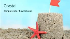  Presentation with beach sands - Colorful theme enhanced with sandcastle with starfish on sandy backdrop and a cool aqua colored foreground