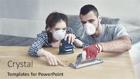  Presentation with restoration - Presentation theme with sanding-a-pair-of-furniture background and a soft green colored foreground