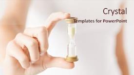  Presentation with trophy award hand holding - PPT layouts having sands time - close up of woman hand background and a sky blue colored foreground