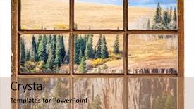 Presentation with airplane wing through airplane window - Audience pleasing presentation design consisting of sandstone cliff and mountain meadow backdrop and a coral colored foreground