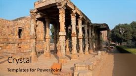  Presentation with complex - Audience pleasing presentation theme consisting of sandstone-pillars-at-the-qutb backdrop and a coral colored foreground