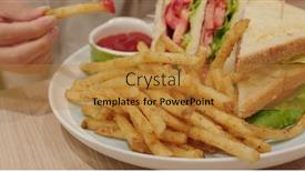  Presentation with french restaurant - Slide set enhanced with sandwich-and-french-fires background and a gold colored foreground