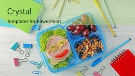  Presentation with lunchbox - Theme enhanced with sandwich and fruits in lunchbox background and a mint green colored foreground