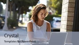  Presentation with white and black woman climbing ladders - PPT theme consisting of sandwich free - young white woman using background and a light blue colored foreground