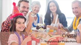  Presentation with happy birthday - PPT layouts with happy family celebrating a birthday at home background and a coral colored foreground