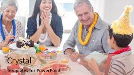  Presentation with happy birthday - PPT layouts with sandwich generation - happy family celebrating a birthday background and a coral colored foreground