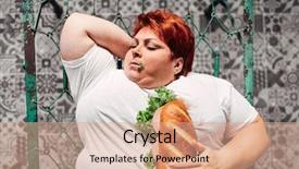  Presentation with fat - Cool new slide set with sandwich in hands liying backdrop and a coral colored foreground