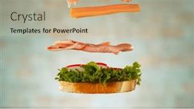  Presentation with freeze - Presentation theme having sandwich-ingredients-falling-freeze-motion background and a coral colored foreground