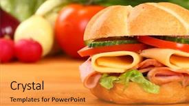  Presentation with cream cheese and fruit sandwich - Beautiful slide deck featuring sandwich on a wooden board backdrop and a gold colored foreground