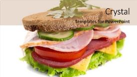  Presentation with fresh fruits vegetables dairy meat - Beautiful PPT theme featuring sandwich on whole wheat bread backdrop and a coral colored foreground