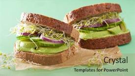  Presentation with cellophane bags as healthy - Slide set having sandwich with avocado cucumber alfalfa background and a gold colored foreground