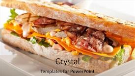  Presentation with bacon - Colorful presentation design enhanced with sandwich with chicken and bacon backdrop and a coral colored foreground