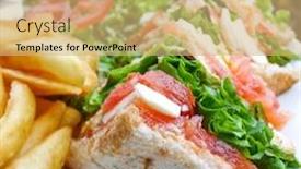  Presentation with french fries - Slides having sandwich with chicken cheese and golden french fries potatoes background and a coral colored foreground